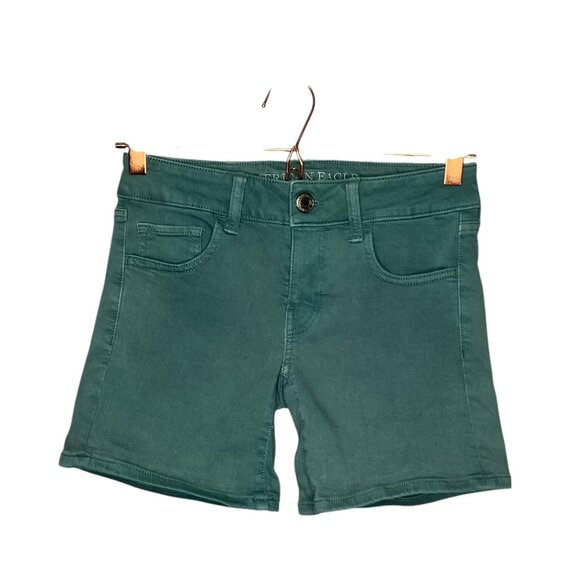 American Eagle Size 0 Teal Green Blue AEO Twill X Super Stretch‎ Midi Shorts - Picture 3 of 7